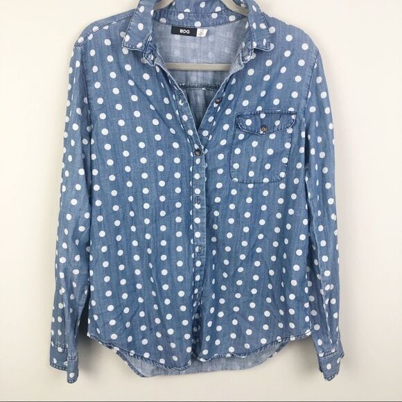 BDG Blue Polka Dot Button Down Shirt - Picture 1 of 8